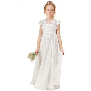 【送料無料】キッズドレス 子供ドレス 白ドレス 花刺繍 可愛い 高級感 子供服 女の子 ピアノ 発表会 フォーマル 演奏会 結婚式 ジュニア 中学生100 110 120 130 140 150 160 ロングドレス 七五三 子