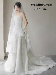 【送料無料】ウェディングドレス レース オフショルダー シンプル 高級感 ロマンティック 白ドレス ノースリーブ お花嫁ドレス イブイングドレス 結婚式 前撮り ロングドレス パーティード