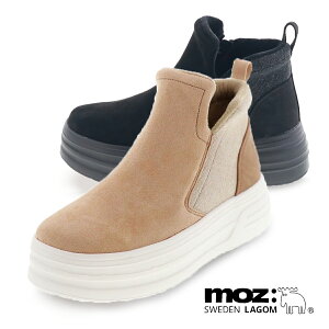 moz モズ 靴 レディースブーツ 厚底シューズ ハイカット ジップ付き 軽くて歩きやすい 美脚 コンビカラー MOZ 19210 ベージュ/ブラック S M L LL
