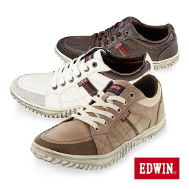 エドウィン EDWIN メンズ カジュアル ローカット スニーカー デニムと好相性なカジュアル靴 エドウィン345 EW-345 LO ベージュ ダークブラウン ホワイト 25.0-28.0cm