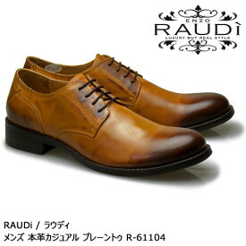 RAUDi ラウディ メンズ MENS 本革 カジュアルシューズ 革靴 革 靴 くつ レザー プレーントゥ ブラウン 茶 R-61104 【送料無料】【あす楽】