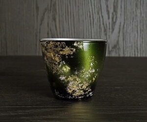 フリーカップ グラデーション金箔 グリーン YOSHIHIKO FUJII 漆塗り 伝統工芸 漆器 漆ガラス 金箔 食洗機対応 贈り物 ガラス器 塗り 黒江