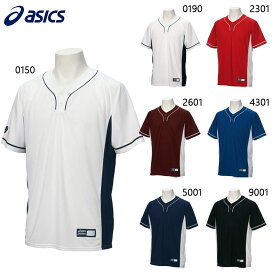 アシックス メンズ ベースボールシャツ 野球 ウェア 競技 半袖 2ボタンシャツ 速乾 吸汗 ホワイト 白 ブラック 黒 ネイビー ブルー レッド 青 赤 asics BAD021