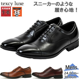 3E相当 幅広 ワイド テクシーリュクス メンズ 靴 牛革 ストレート 革靴 幅広 ワイド 軽量 紳士靴 アシックス商事 冠婚葬祭 フォーマル ブラック 黒 ブラウン 茶色 送料無料 texcy luxe TU7010
