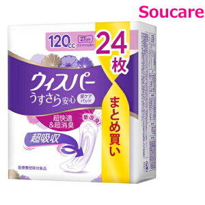 ウィスパー うすさら安心 多いときでも安心用 120cc 24枚入り×1個 P&Gジャパン レディース 女性用 ウィスパー うすさら安心 パッド シート 吸水パッド 尿漏れパッド 吸水ケア 肌ケアパッド 尿