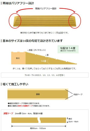 楽天市場 段差につまづくことが多くなったら 住宅リフォーム バリアフリー 介護 住宅改修 歩行 転倒予防 敷居 床 高低差 車いす スロープ シンエイテクノ 段差解消スロープ タッチスロープ Ts100 05 高さ0 5cm 幅100cm 勾配１４度 沖縄 離島へは発送できません