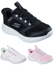 SKECHERS Slip-ins GO RUN 400 V2-TETRA SPEED 303855l スケッチャーズ スリップインズ：ゴーラン 400 V2 - テトラ スピード KIDS キッズ BLK ブラック　LTPK ライトピンク WHT ホワイト　バンジーレース ゴムひも スリッポン