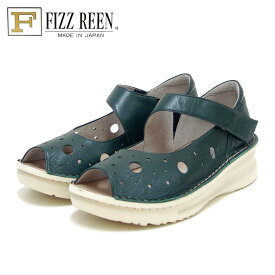 【スーパーSALE 10%OFF】 フィズリーン FIZZ REEN 1022 ブラック・グリーン・オフホワイト（レディース） 快適EEEEのウェッジシューズ オープントゥ（日本製） スリッポン 甲ストラップ 4E レザーシューズ コンフォート ウォーキング タウン カジュアル