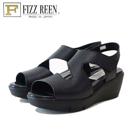 【スーパーSALE 10%OFF】 フィズリーン FIZZ REEN 14-410 ブラック（レディースサンダル） EEEE オープントゥサンダル 厚底 ウェッジ（日本製） 甲ストラップ コンフォート カジュアル 4E 5.5cmヒール「靴」