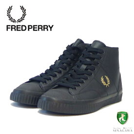 FRED PERRY フレッドペリー B4358 102（ユニセックス）HUGHES MID LEATHER カラー：ブラック 天然皮革 ミッドカットスニーカー テニスシューズ 「靴」