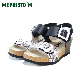 メフィスト MEPHISTO LISSIA（リシア）ブラック／プリント 5144387 天然皮革 ウェッジサンダル 中厚底 コンフォートサンダル （レディース） 「靴」 正規品 快適靴 旅行