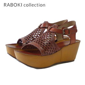 【スーパーSALE 30%OFF】 ラボキ コレクション RABOKI collection 86005 レッドブラウン 天然皮革 厚底サンダル ウェッジシューズ「靴」