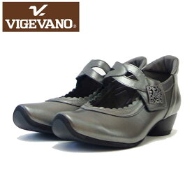 VIGEVANO ビジェバノ 7026 ガンメタ（日本製）ゆったりEEEE ストラップパンプス コンフォートシューズ「靴」