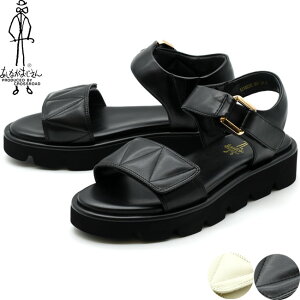 あしながおじさん ストラップサンダル パテッドサンダル 本革 レザー レディース 全3色 22.5cm-24.5cm 黒 白 1310235