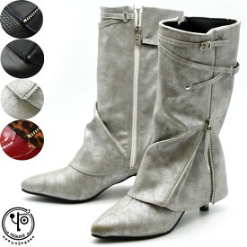 ヨースケ YOSUKE カバーブーツ スカートブーツ ヒール レディース 全4色 S-LL ブラック 黒 シルバー 銀 2820050