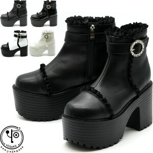 ヨースケ YOSUKE 厚底ブーツ ショートブーツ フリル ガーリー ロリータ コスプレ レディース 黒 白 全4色 S-LL 4450056