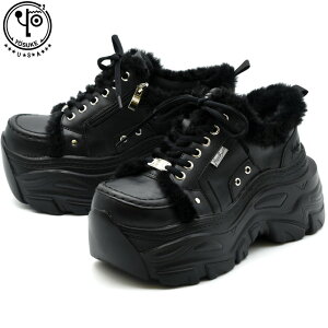 ヨースケ YOSUKE 厚底スニーカー レースアップ プラットフォーム ファー ダッドスニーカー メンズ 26 27 黒 4468042