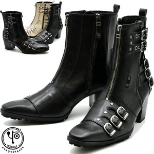 YOSUKE ヨースケ ヒールブーツ ショートブーツ ロングノーズ メンズ チゼルトゥ 厚底ブーツ 型押し 3300062