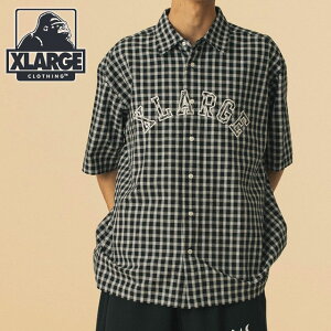 �G�N�X�g�����[�W XLARGE �p�b�`���S �v���C�h �V���[�g�X���[�u�V���c [101252014004 SU25] PATCH LOGO PLAID S/S SHIRT �����Y x-large �G�b�N�X���[�W �g�b�v�X ���� �`�F�b�N�� BLACK ���K�戵�X