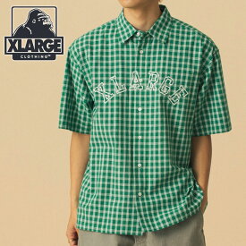 エクストララージ XLARGE パッチロゴ プレイド ショートスリーブシャツ [101252014004 SU25] PATCH LOGO PLAID S/S SHIRT メンズ x-large エックスラージ トップス 半袖 チェック柄 GREEN 正規取扱店【ts】【e】