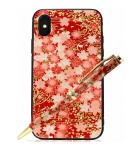 SALE!!美濃和紙 しだれ桜(赤)iPhoneXケース/アイフォンケースとボールペンのギフトセット TWM1802
