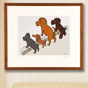 サヴィニャック イラスト 『 4匹の犬 』 額装 壁掛け イラストレーター 通販 販売 プレゼント ギフト