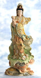 仏像『 慈母 観音 』 木 彫刻 総手彫り 樟 くすのき 高さ80cm 純金手彩色 御本尊 和室 仏教彫刻家 李国珍 通販 販売