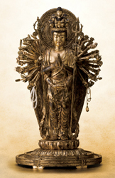 仏像 新作多数 木 彫刻 千手観音 菩薩 立像 樟 くすのき 金泥古色仕上げ 御本尊 高さ56cm 黄衛 （訳ありセール 格安） 仏教彫刻家 販売 通販