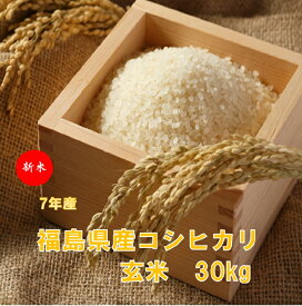 【新米】福島県産コシヒカリ玄米30キロ(玄米・7年産） 小分け可 精米可 こしひかり ふくしまプライド 送料無料 ・離島への発送不可。ギフト のし対応 30kg 贈答用