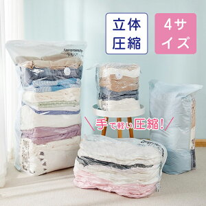 立体 圧縮袋 4サイズ 衣類 収納 旅行 掃除機不要 2枚4枚セット 押すだけ 圧縮ボックス クローゼット 旅行用 4サイズ 防カビ 防塵 防虫 防湿 夏物 冬物 ふとん