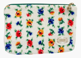 フェイラー ポーチ 花柄 ホワイト 小花柄　レッド　イエロー　ブルー　フラワー パイル シュニール織 FEILER 【中古】