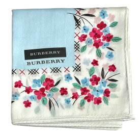 未使用 バーバリー ハンカチ ブルー系　花柄　ランチョンマット　ホワイト 綿　コットン 100％ レディース BURBERRY　【中古】