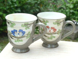 京焼 清水焼 粉引ふくろうペアマグカップ 嘉峰