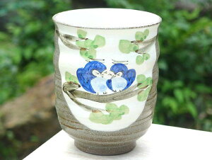 京焼 清水焼 粉引ふくろう湯呑 嘉峰 青