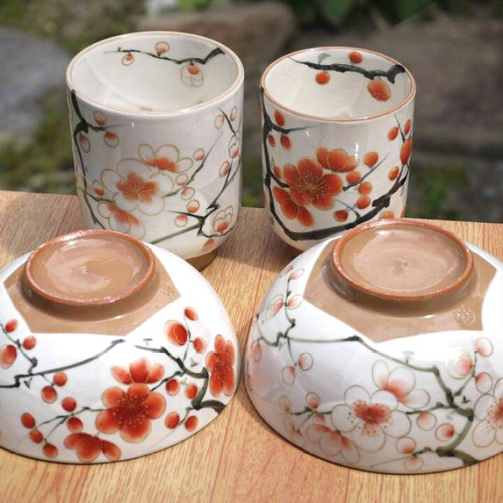 楽天市場】京焼 清水焼 紅白梅夫婦湯呑みと夫婦茶碗セット 陶あん : 京 