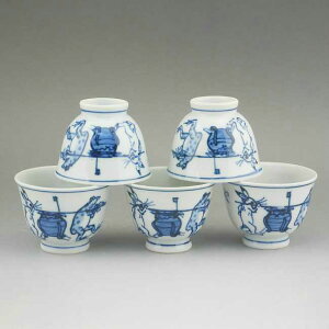 京焼 清水焼 鳥獣戯画煎茶碗揃え(壺) 芳山