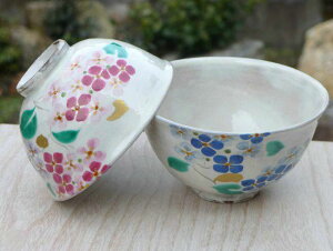 京焼 清水焼 彩あじさい夫婦茶碗 花月