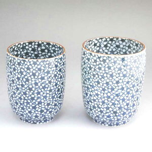 京焼 清水焼 染付桜詰夫婦湯呑 貞雲