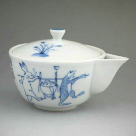 京焼 清水焼 染付鳥獣戯画　宝瓶急須　大 昭阿弥