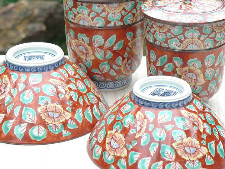 楽天市場】京焼 清水焼 赤濃牡丹唐草蓋付夫婦湯呑と夫婦茶碗セット  