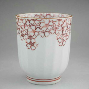 京焼 清水焼 赤絵桜詰湯呑 小縁 芳山