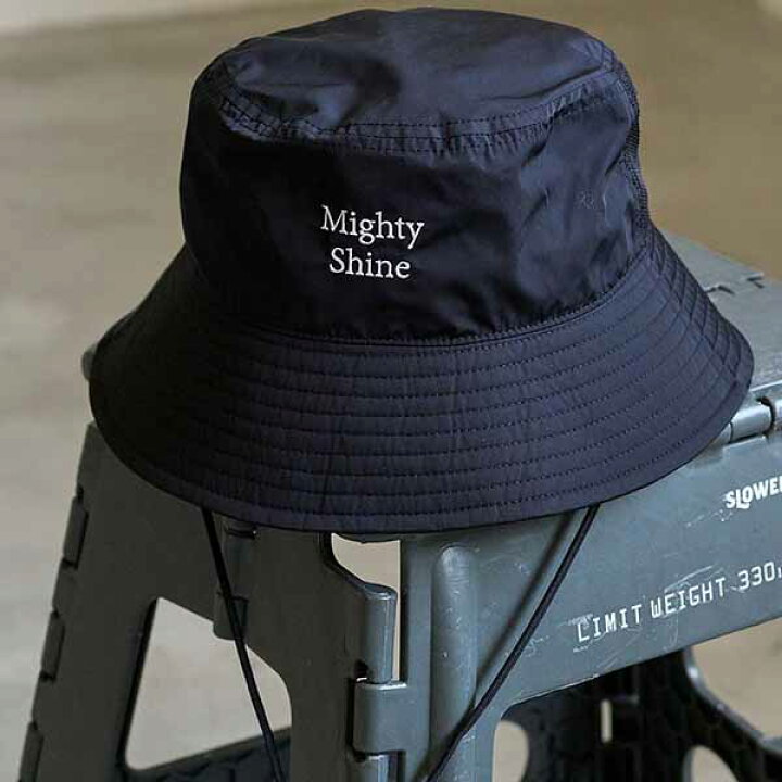 アウトドア Mighty Shine マイティシャイン BACK MESH BUCKET ユニセックス ナイロンメッシュバケットハット コード付き バゲハ アウトドア フェス