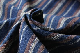 【藍と多色のストライプ】5K-803-2(612) 幅約47cm手紡ぎ・草木染・手織りの綿生地。ラオス・ノイ村の布。天然コットン・ナチュラル素材です。綿マフラー・ランチョンマット・インテリア雑貨にも最適。ハンドメイドにどうぞ。
