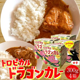 カレー トロピカルドラゴンカレー300g(肉塊150g)×4箱 中辛 鳥取和牛 牛肉の塊入り 肉比率50％ レトルト ビーフ インスタント スパイス [送料無料] テレビで紹介