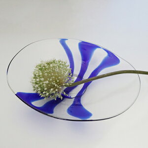 流水皿 草野啓利 吹きガラス ガラス 作家 おしゃれ 大皿 プレート 食器 ブルー