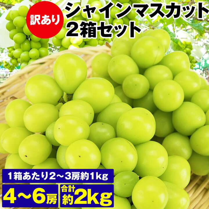 楽天市場】シャインマスカット 訳あり 2箱 4～6房 2kg (1箱あたり 2～3 