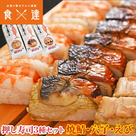 冷凍押し寿司 焼きサバ・穴子・エビ 3本セット 3種類 すし 大起水産 鯖 あなご アナゴ 海老 エビ 詰め合わせ 福袋 食品 お取り寄せグルメ 食品 ギフト