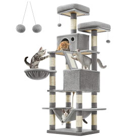 FEANDREA キャットタワー 大型猫用 人気 多頭飼い ハンモック スリム 省スペース 据え置き 高さ168cm PCT165W