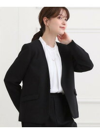 【SALE／30%OFF】【洗濯機可/セットアップ可/S-3L】きちんと楽に.カットジョーゼットノーカラージャケット SHOO・LA・RUE シューラルー ジャケット・アウター ノーカラージャケット ネイビー グレー ブラック【RBA_E】【送料無料】[Rakuten Fashion]