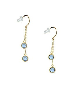 ゆうパケット【送料無料】k18ピアス ライトサファイア ロングピアスK18 刻印有りイエローゴールド18金フック キャッチ付 スワロフスキーストーン スワローズ